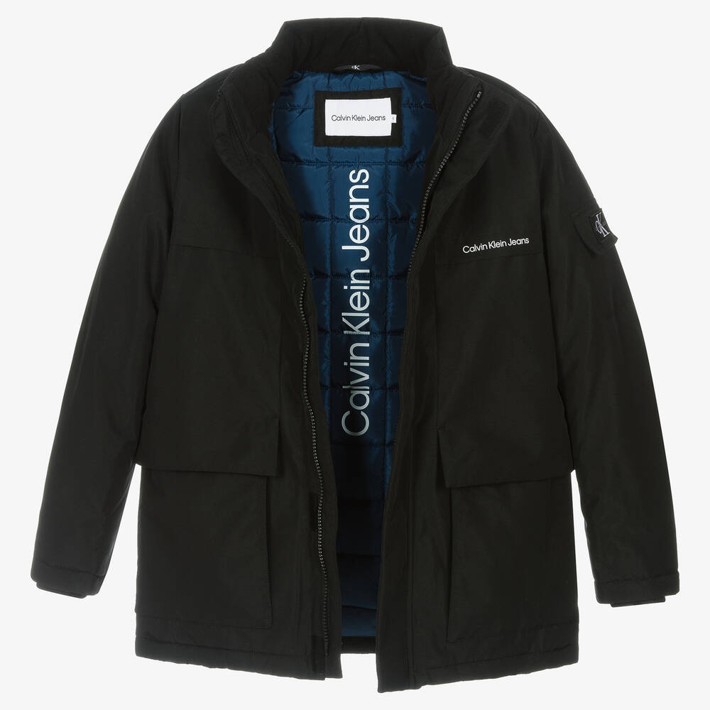 Calvin Klein-Teen Boys Black Hooded Coat | Childrensalon Outlet