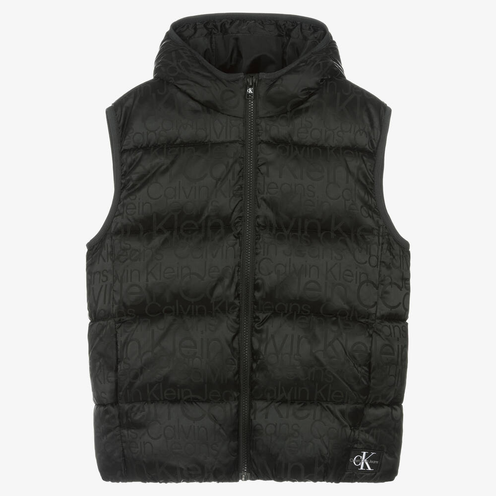 Calvin Klein - Teen Boys Black Hooded Puffer Gilet | Childrensalon