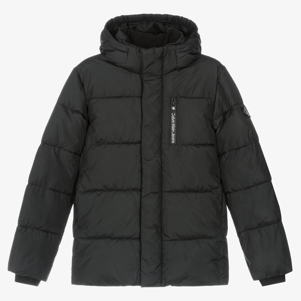 Calvin Klein - Teen Boys Black Hooded Puffer Jacket | Childrensalon