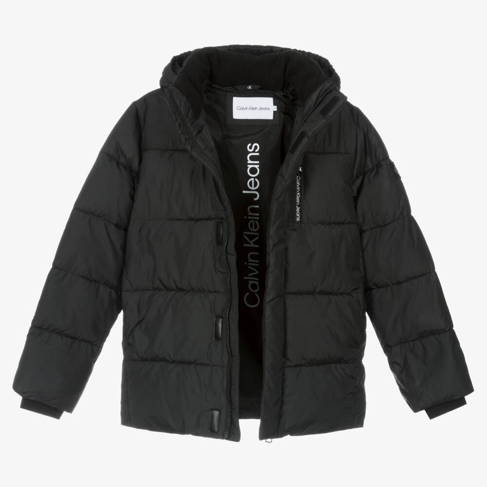 Calvin Klein-Teen Boys Black Hooded Puffer Jacket | Childrensalon Outlet