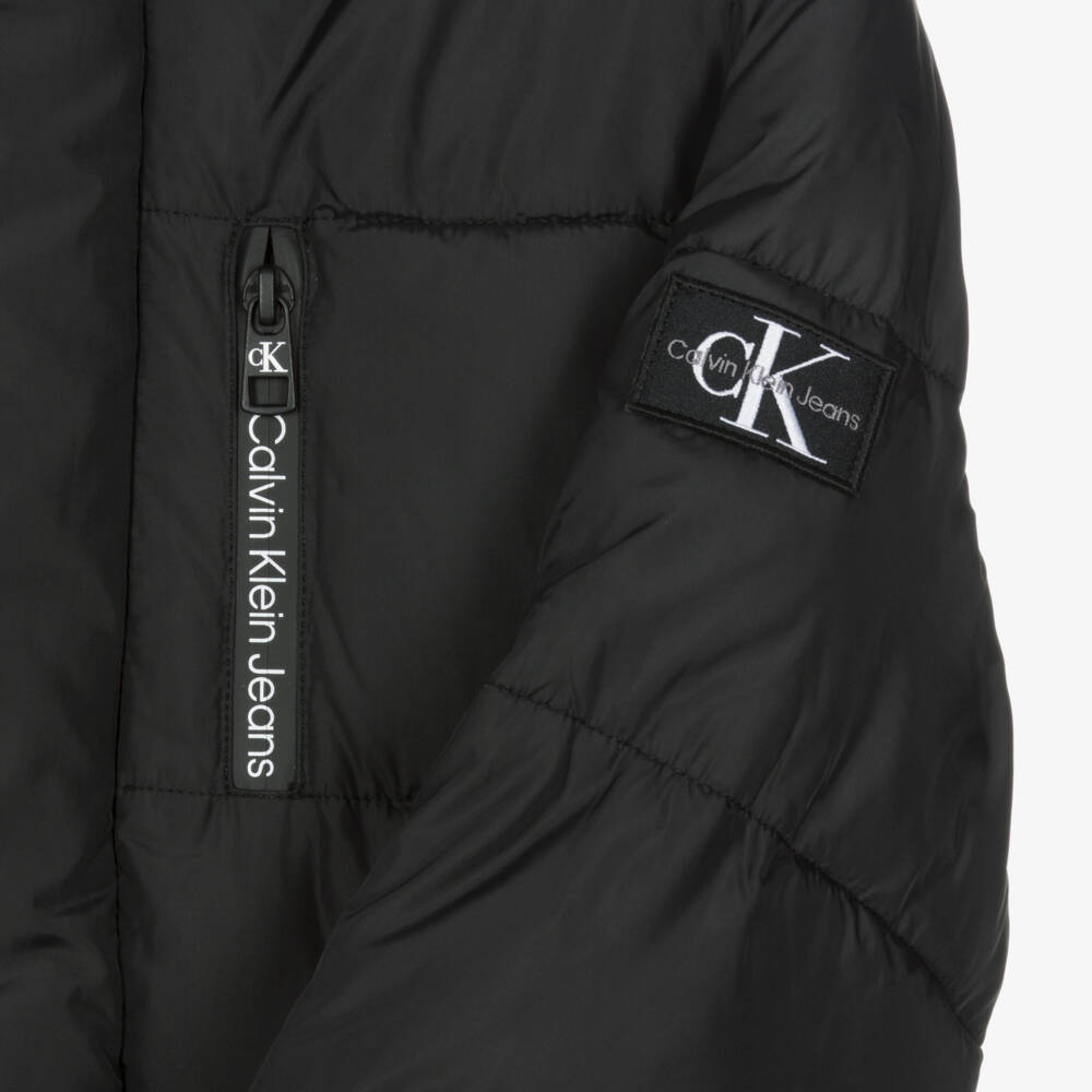 Calvin Klein-Teen Boys Black Hooded Puffer Jacket | Childrensalon Outlet