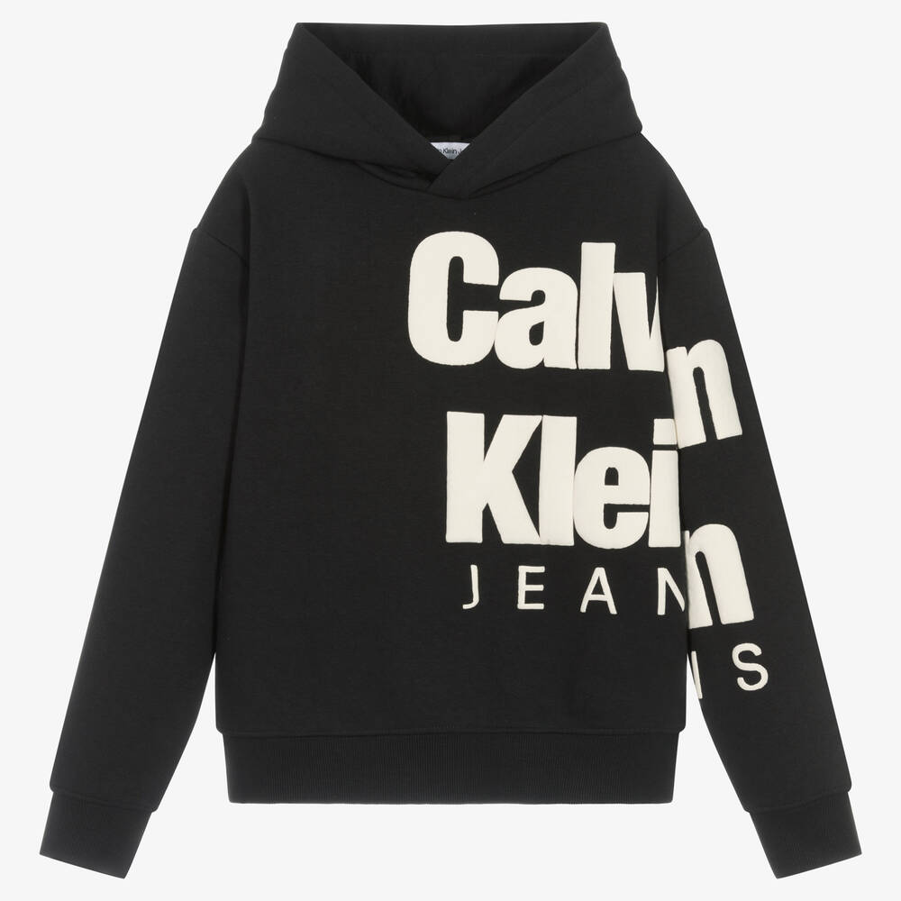Calvin Klein - سويتشيرت قطن جيرسي لون أسود تينز ولادي | Childrensalon