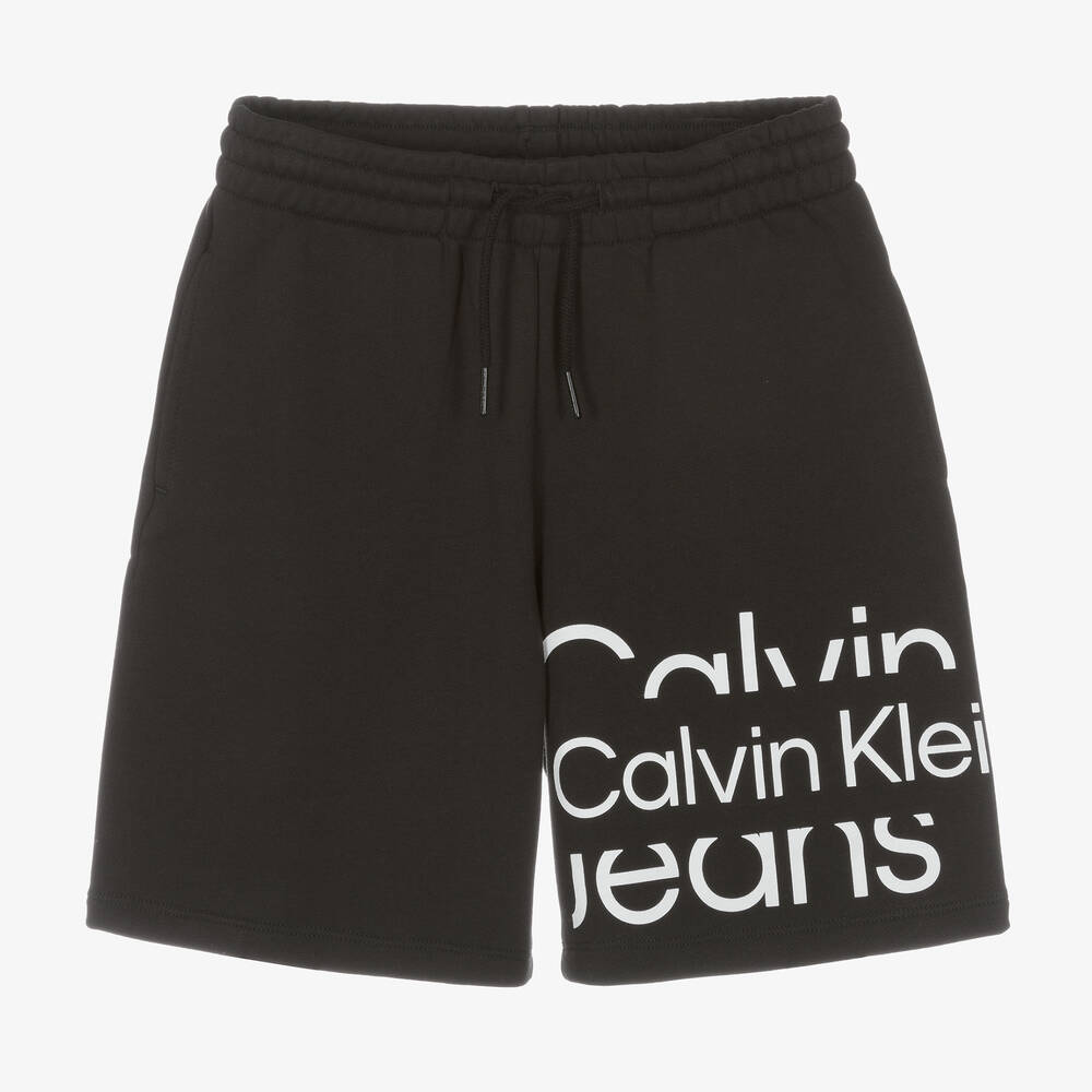 Calvin Klein Jeans - شورت تينز ولادي قطن جيرسي لون أسود | Childrensalon