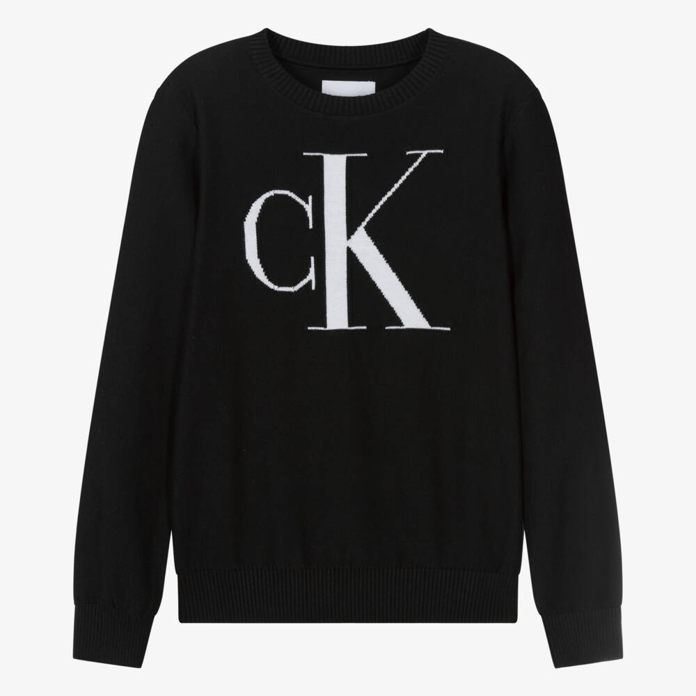 Calvin Klein-Teen Boys Black Logo Knit Jumper | Childrensalon Outlet