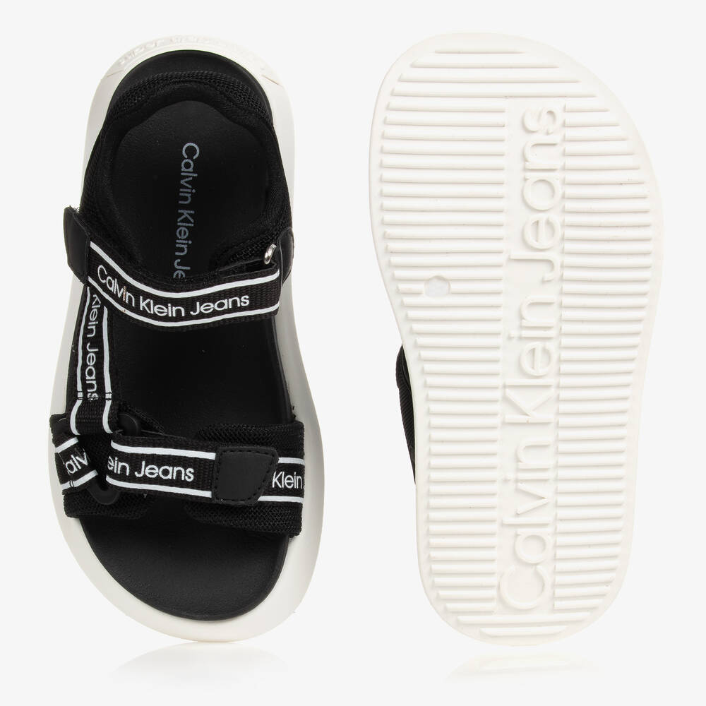 Calvin Klein Jeans-Teen Boys Black Logo Sandals | Childrensalon Outlet