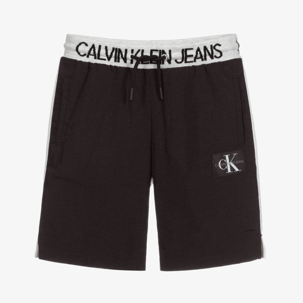 Calvin Klein Jeans-Teen Boys Black Logo Shorts | Childrensalon Outlet