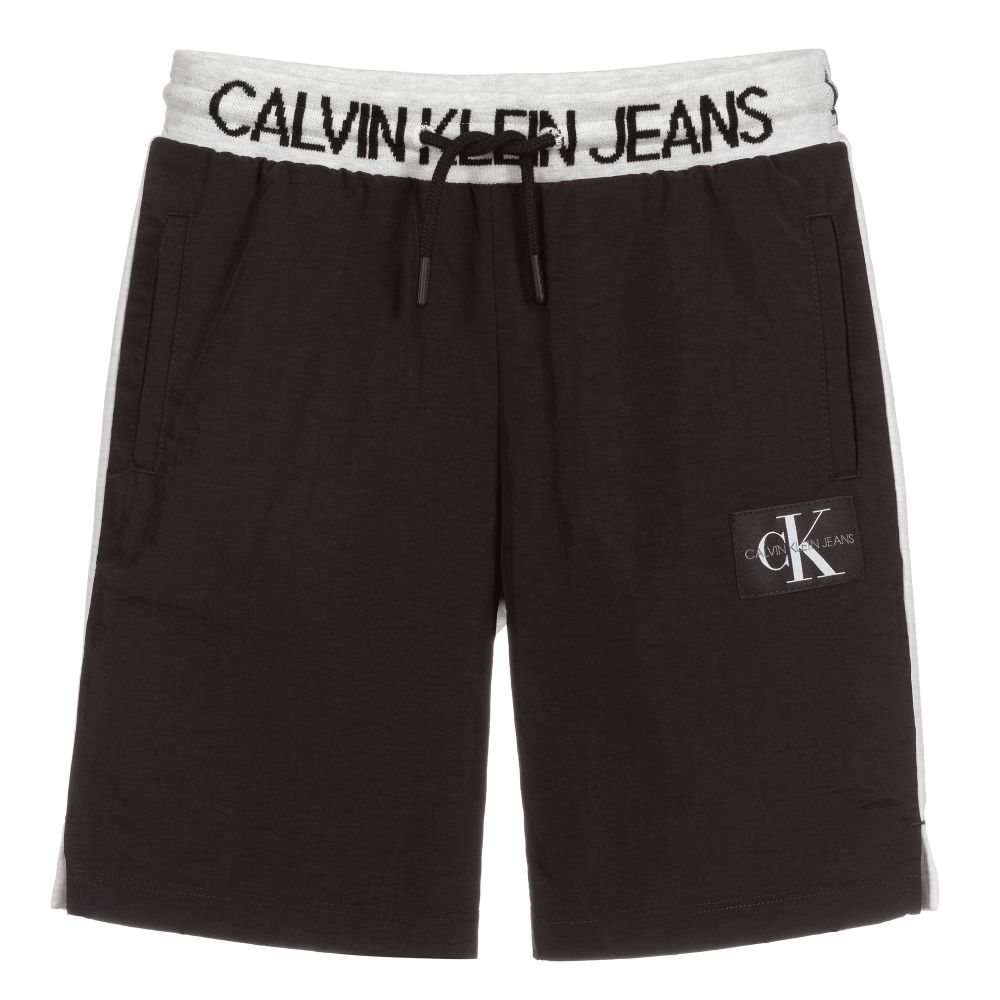 Calvin Klein Jeans-Teen Boys Black Logo Shorts | Childrensalon Outlet