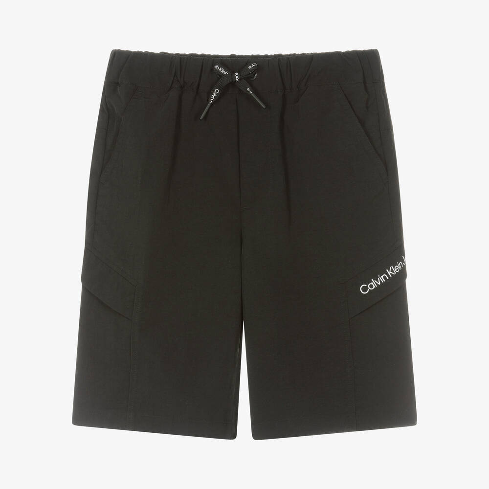 Calvin Klein Jeans-Teen Boys Black Logo Shorts | Childrensalon Outlet