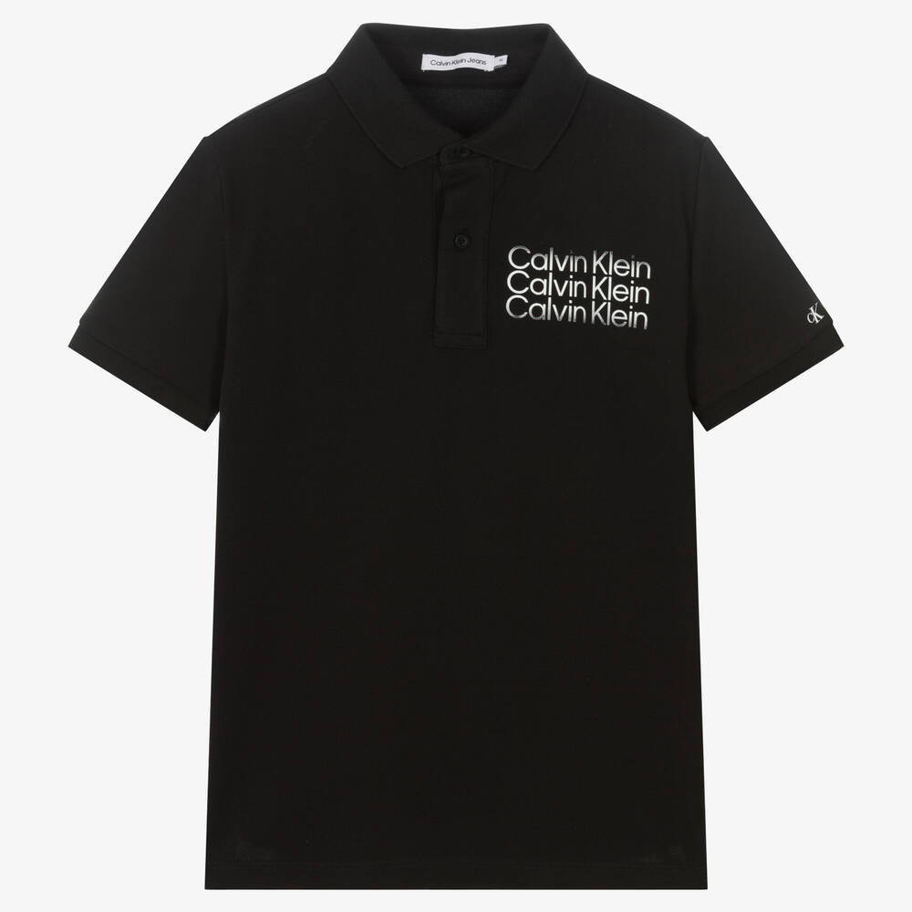 Calvin Klein Jeans-Teen Boys Black Polo Shirt | Childrensalon Outlet