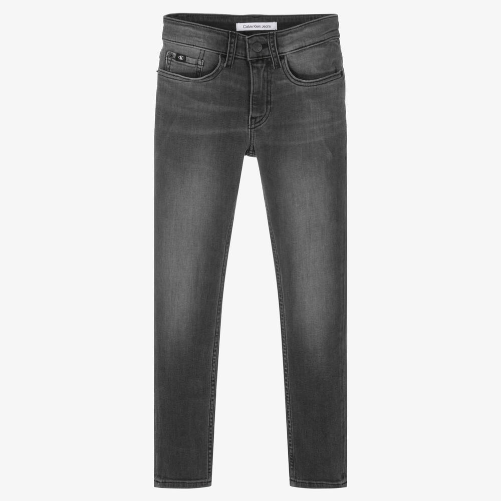 Calvin Klein Jeans - جينز سليم فيت تينز ولادي قطن دنيم لون أسود | Childrensalon