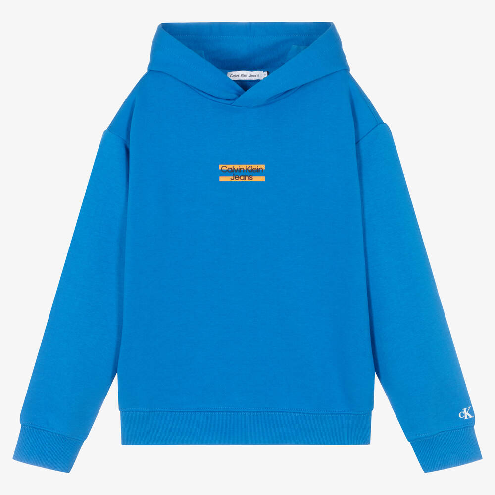 Calvin Klein Jeans - Teen Boys Blue Cotton Logo Hoodie | Childrensalon