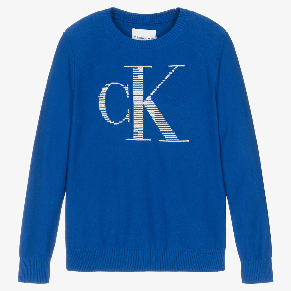 Calvin Klein Jeans - Blauer Teen Baumwollpullover (J) | Childrensalon