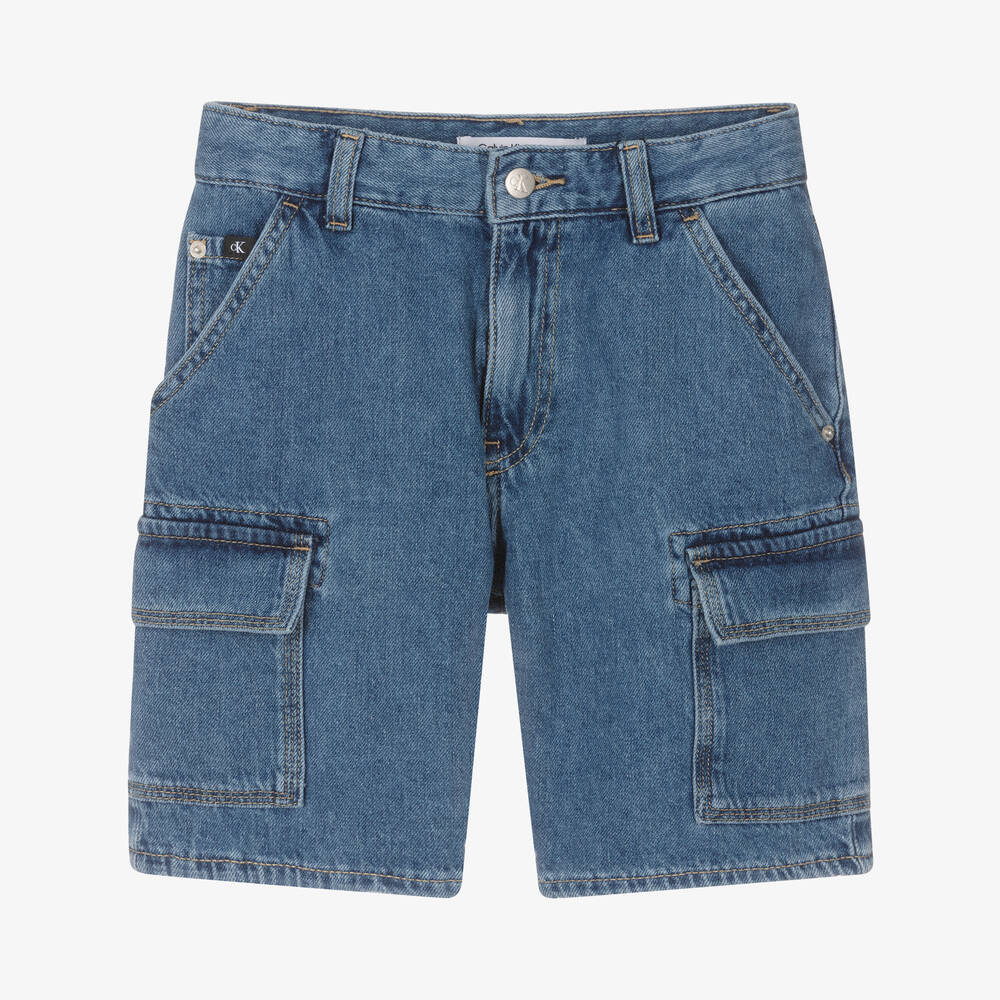 Calvin Klein Jeans - شورت كارغو تينز ولادي قطن دنيم لون أزرق | Childrensalon