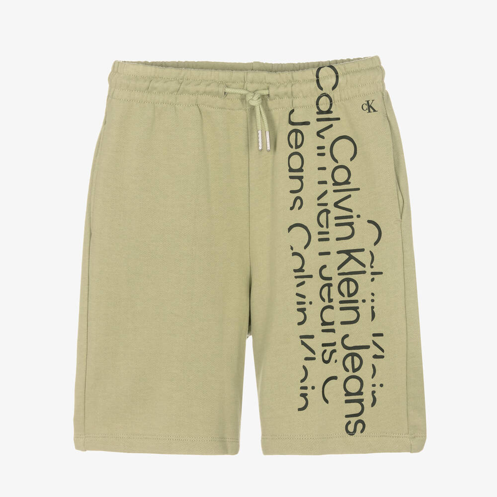 Calvin Klein Jeans - شورت تينز ولادي قطن لون أخضر | Childrensalon