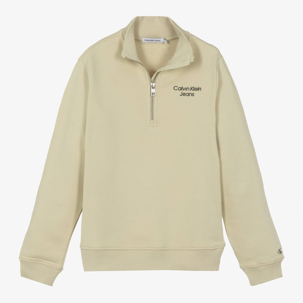 Calvin Klein-سويتشيرت قطن جيرسي لون أخضر فاتح للمراهقين | Childrensalon Outlet