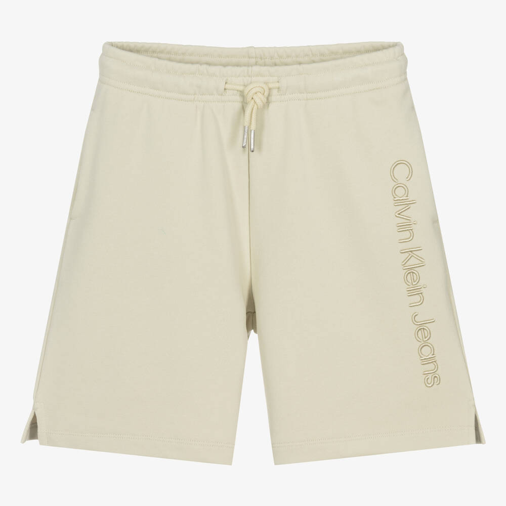Calvin Klein-Teen Boys Green Embroidered Cotton Shorts | Childrensalon Outlet