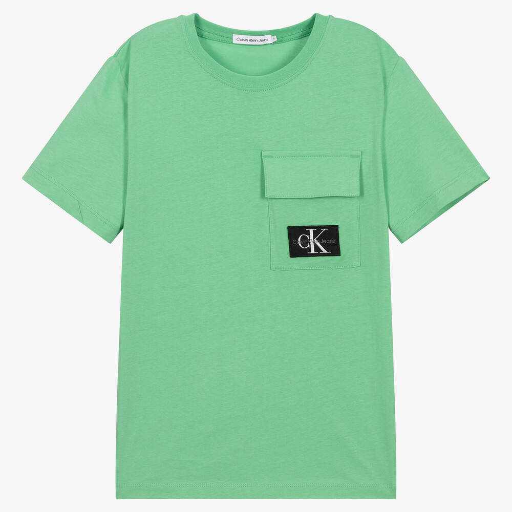 Calvin Klein Jeans - Зеленая футболка с нашивкой на кармане | Childrensalon