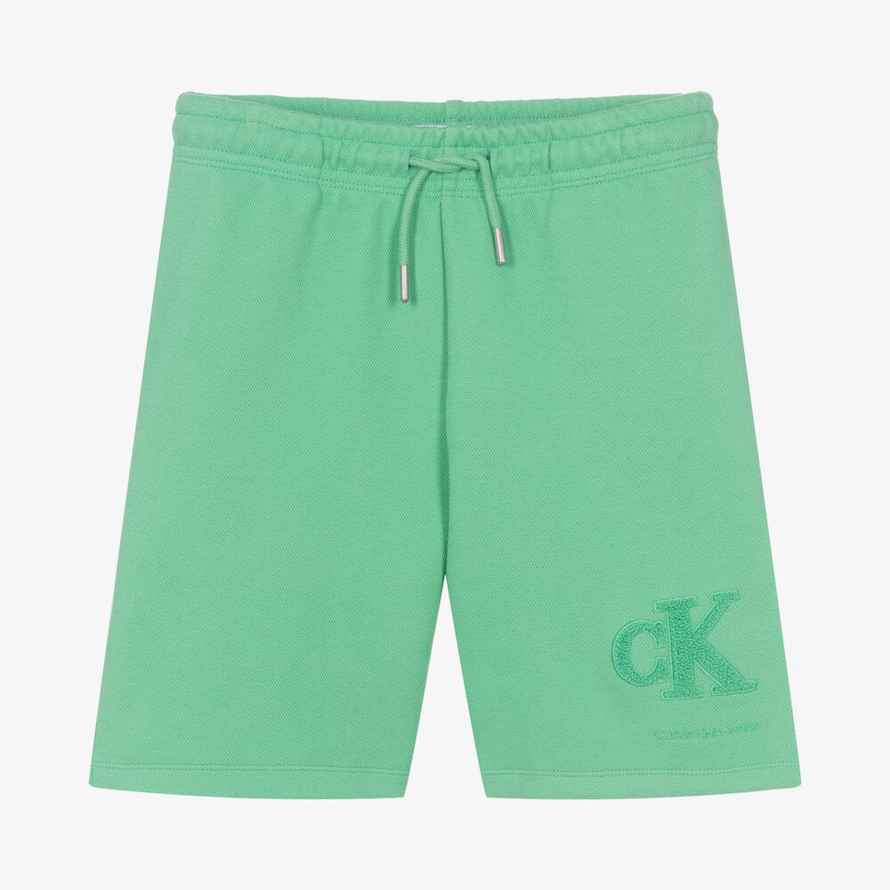 Calvin Klein Jeans - شورت تينز ولادي قطن بيكيه لون أخضر | Childrensalon