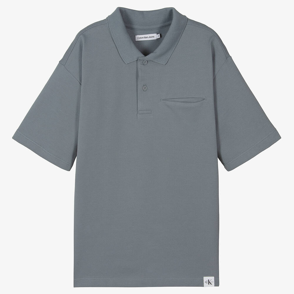 Calvin Klein Jeans - Teen Boys Grey Cotton Piqué Polo Shirt | Childrensalon