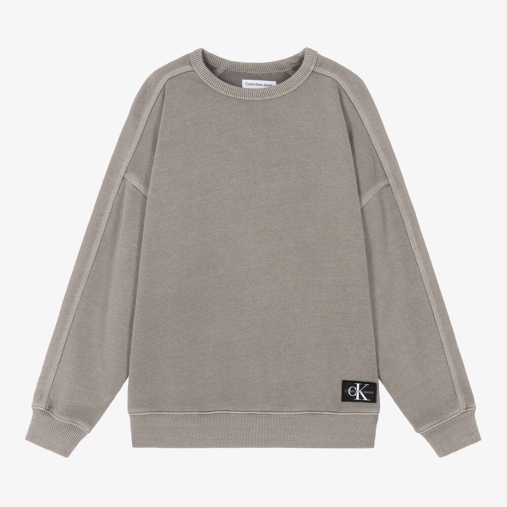 Calvin Klein - Sweat-shirt gris en coton ado | Childrensalon