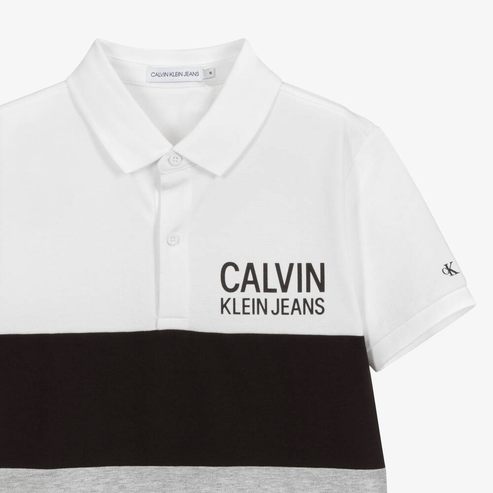 Calvin Klein Jeans-Teen Boys Grey Logo Polo Shirt | Childrensalon Outlet