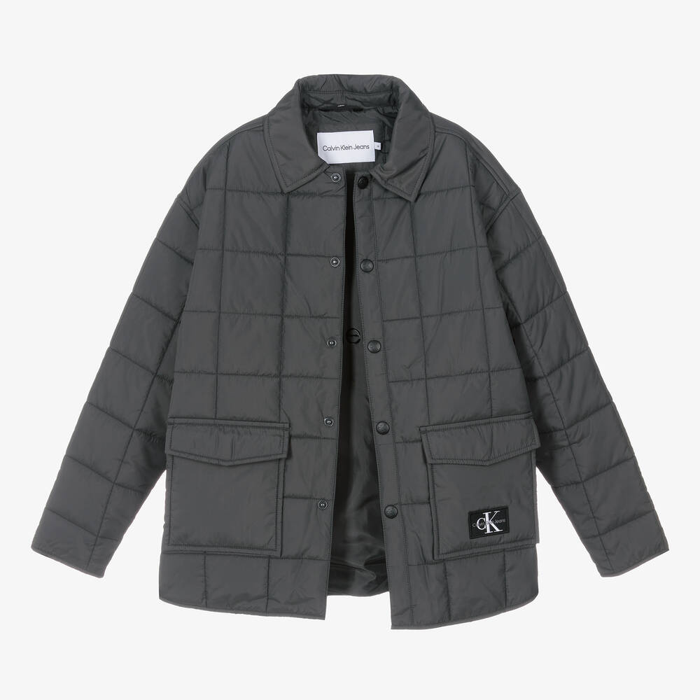 Calvin Klein-Teen Boys Grey Quilted Padded Jacket | Childrensalon Outlet