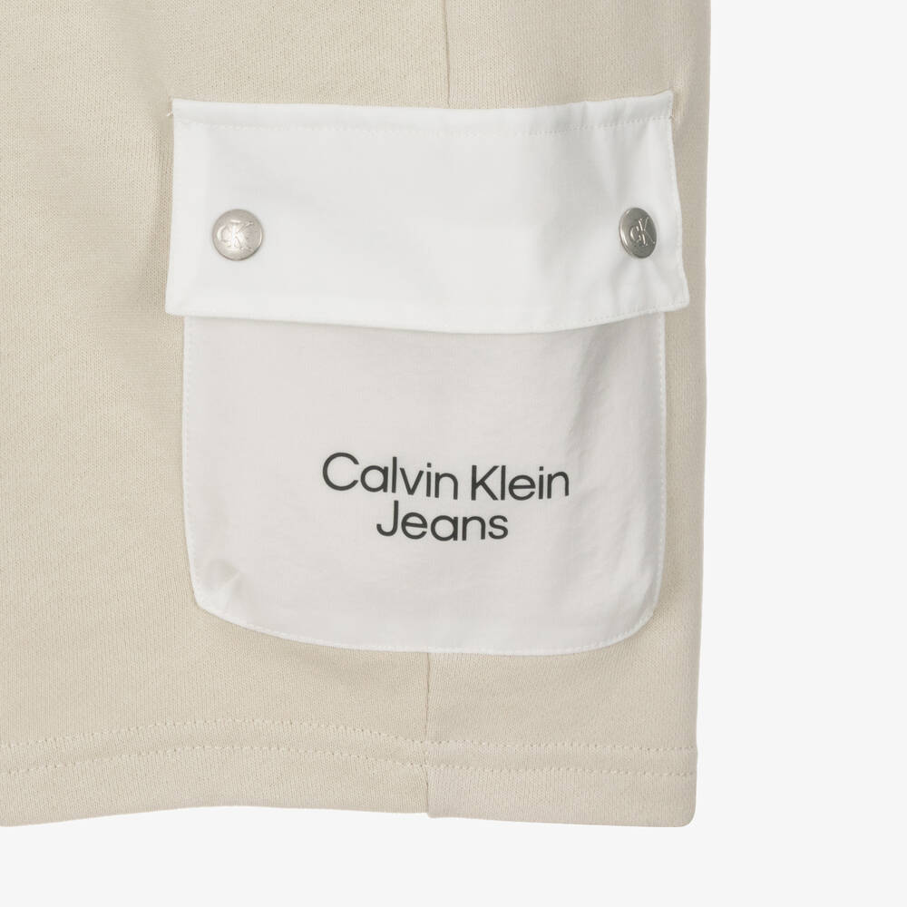 Calvin Klein Jeans-Teen Boys Ivory & Beige Shorts | Childrensalon Outlet