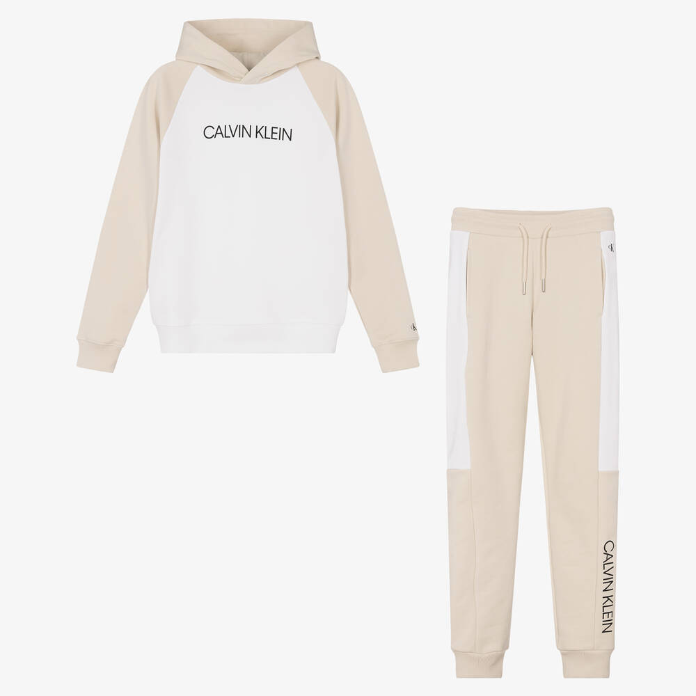 Calvin Klein Jeans - Teen Boys Ivory & Beige Tracksuit | Childrensalon