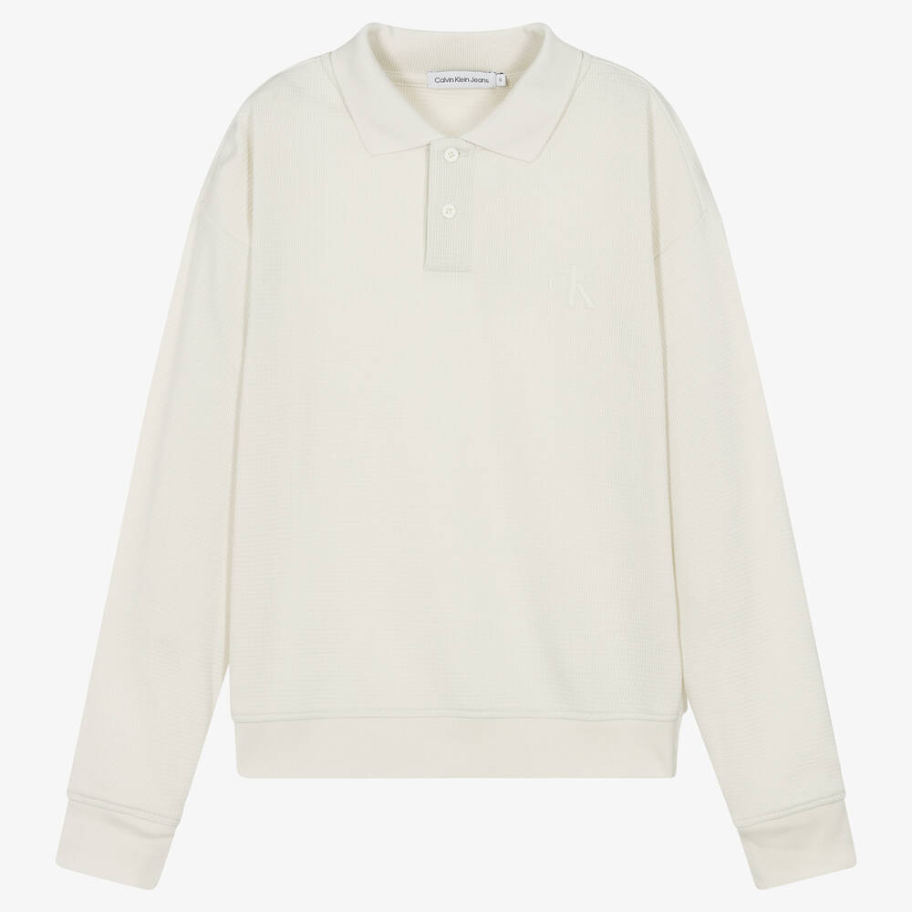 Calvin Klein - Teen Boys Ivory Cotton Monogram Polo Shirt | Childrensalon