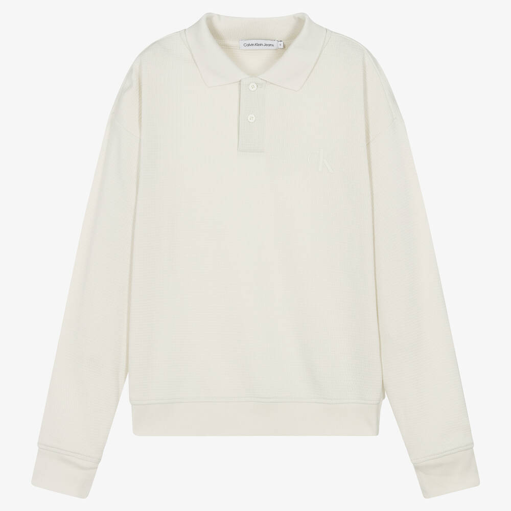 Calvin Klein-Teen Boys Ivory Cotton Monogram Polo Shirt | Childrensalon Outlet