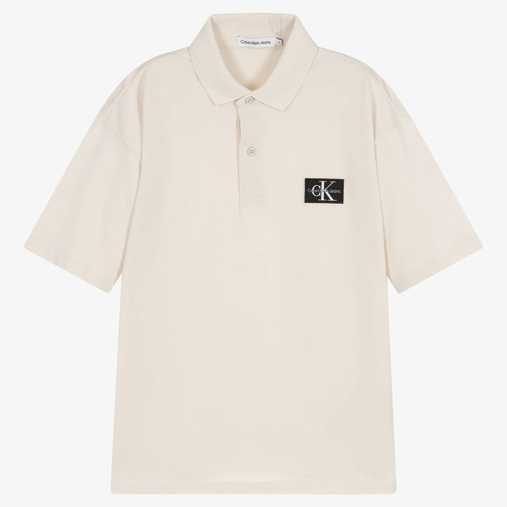 Calvin Klein - Кремовая рубашка поло из хлопка для мальчиков-подростков  | Childrensalon