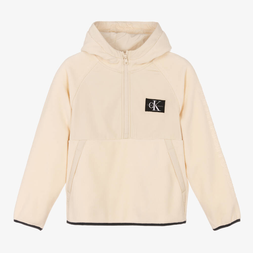 Calvin Klein Jeans - Teen Boys Ivory Polar Fleece Hoodie | Childrensalon