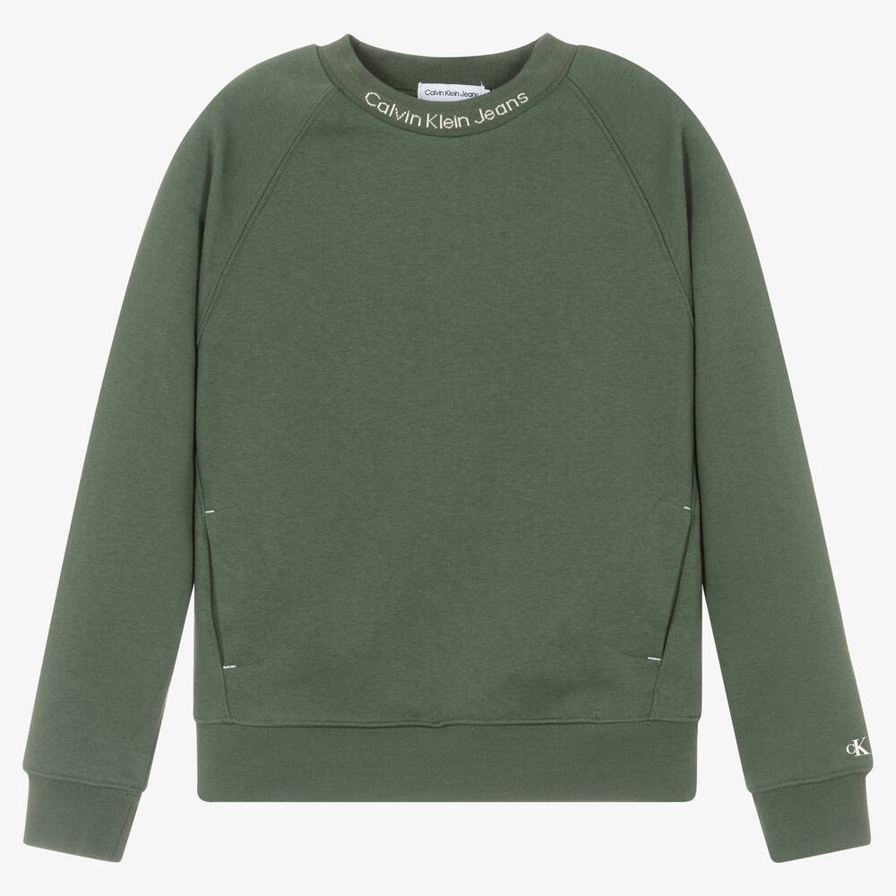 Calvin Klein - Teen Boys Khaki Green Cotton Sweatshirt | Childrensalon