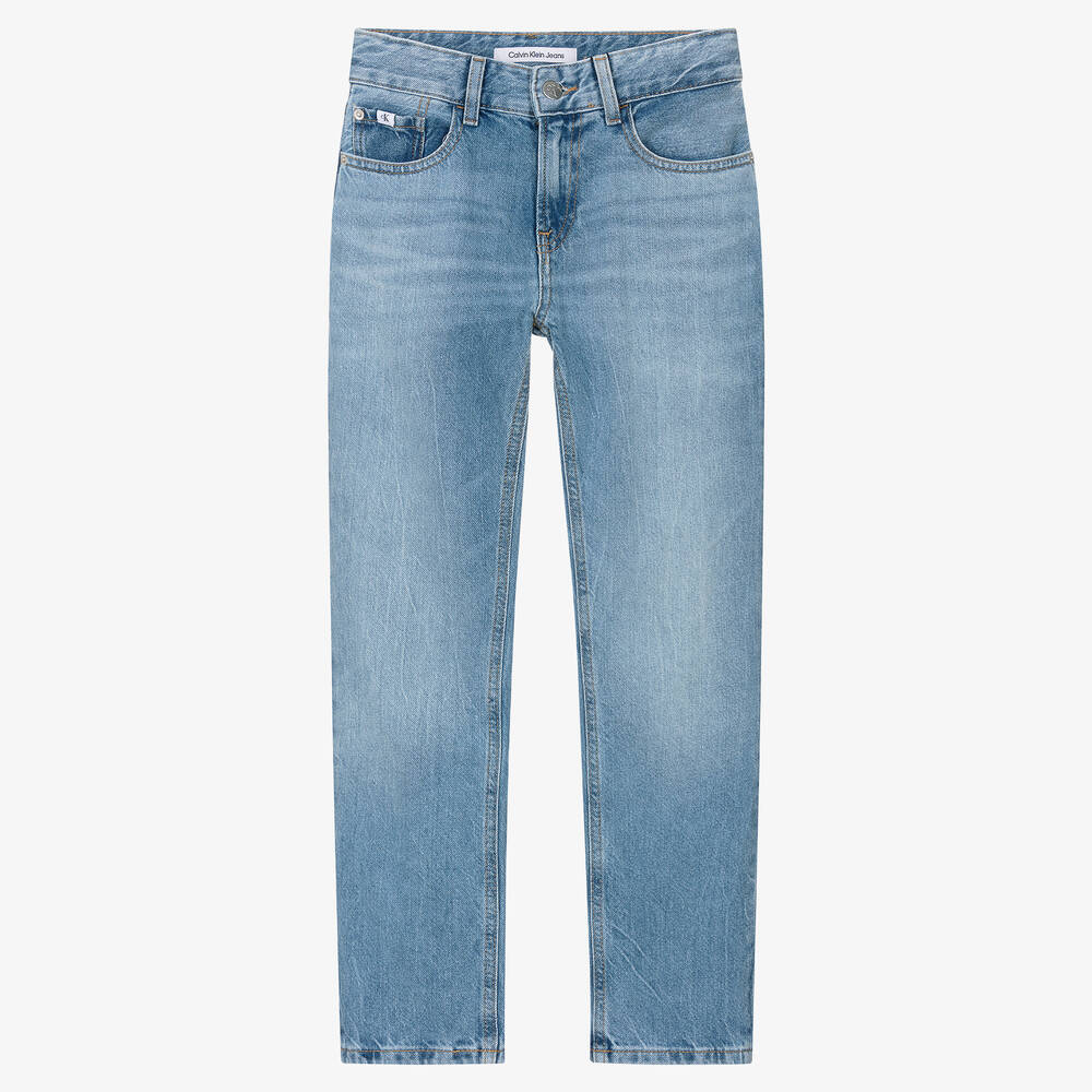 Calvin Klein Jeans - جينز بقصة مستقيمة تينز ولادي قطن دنيم لون أزرق | Childrensalon
