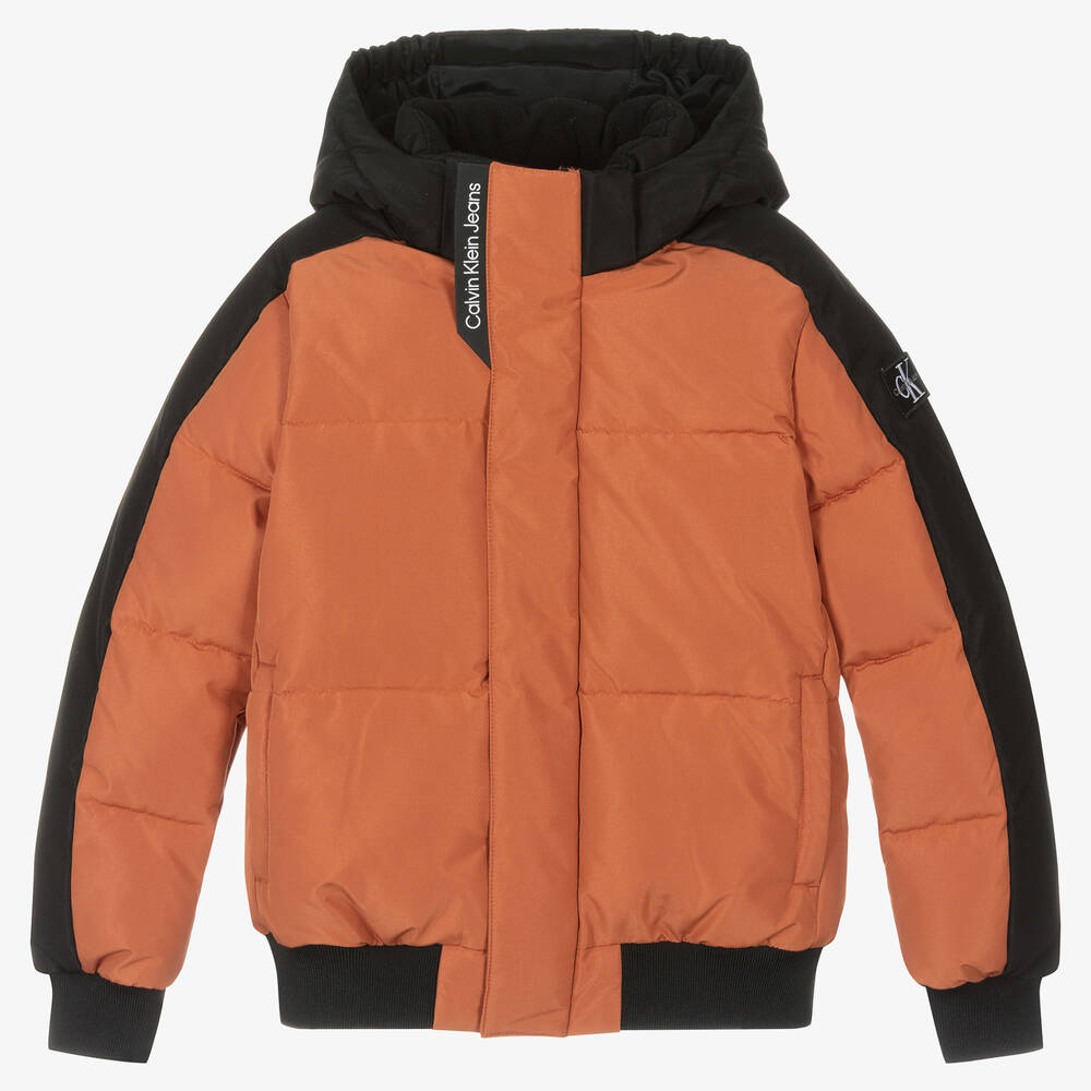 Calvin Klein - Teen Boys Orange & Black Puffer Jacket | Childrensalon