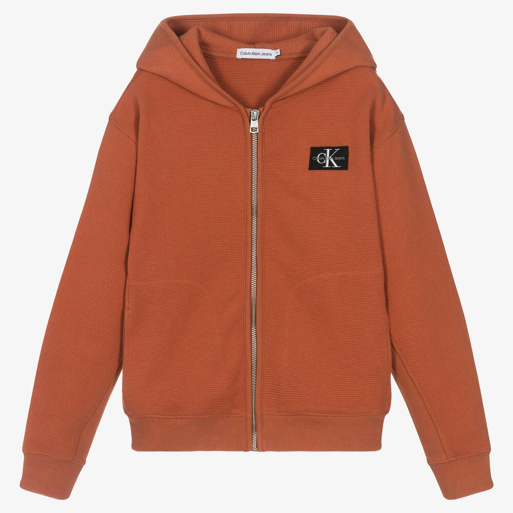 Calvin Klein - Haut orange zippé en coton pour ado garçon | Childrensalon