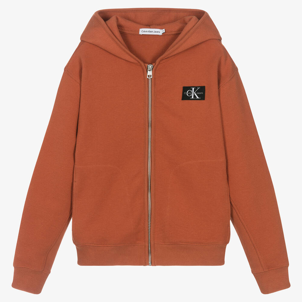 Calvin Klein - Teen Boys Orange Cotton Zip-Up Top | Childrensalon