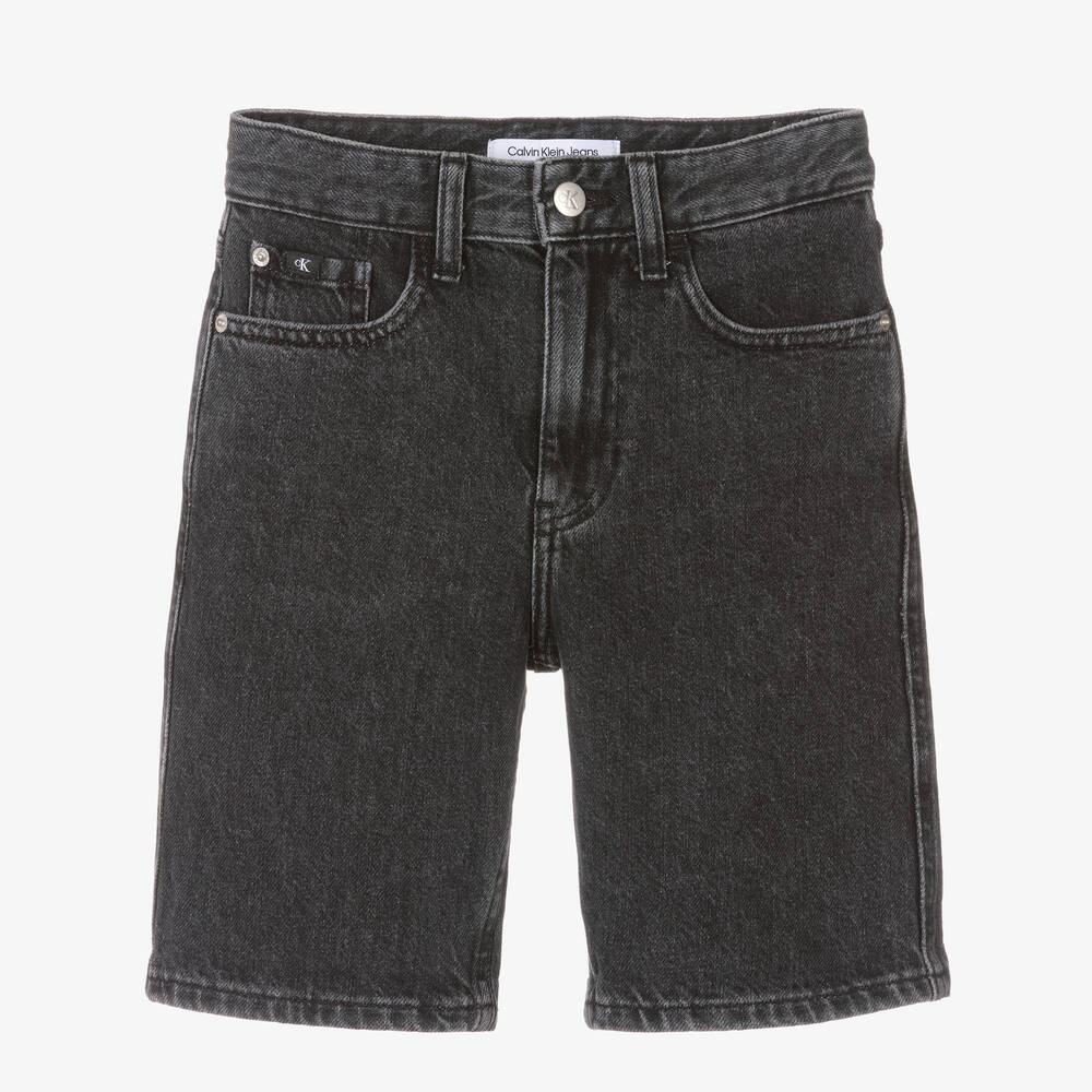 Calvin Klein-شورت تينز ولادي قطن دنيم لون أسود | Childrensalon Outlet