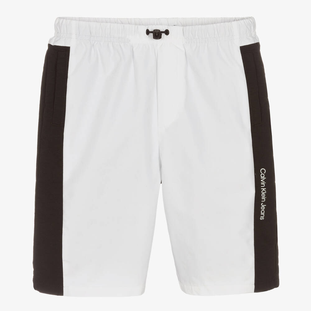Calvin Klein Jeans - Teen Boys White & Black Logo Shorts | Childrensalon