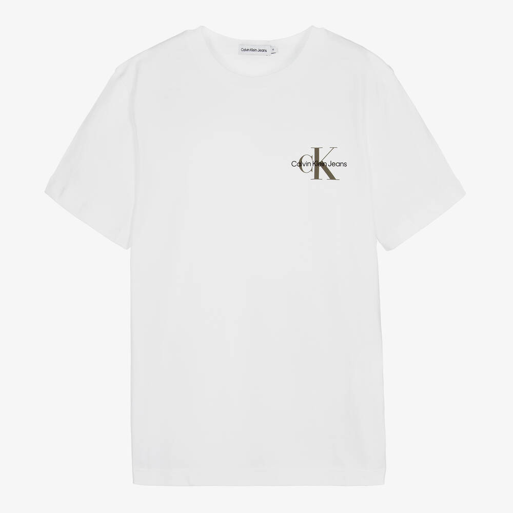 Calvin Klein - Teen Boys White Cotton Monogram T-Shirt | Childrensalon