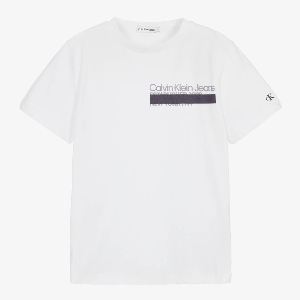 Calvin Klein - T-shirt blanc en coton pour ado garçon | Childrensalon
