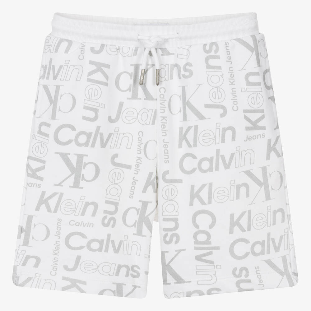 Calvin Klein Teen Boys White Grey Cotton Shorts Childrensalon Outlet