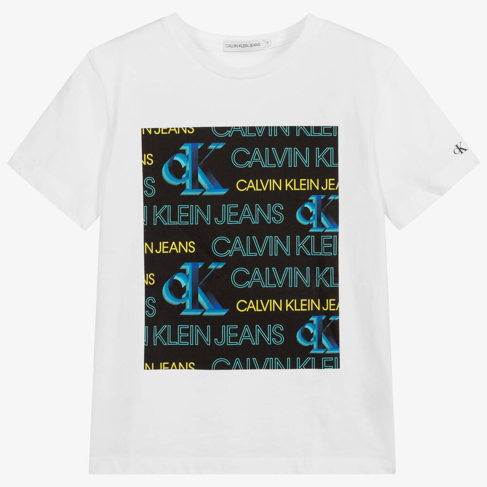 Calvin Klein Jeans - Teen Boys White Logo T-Shirt | Childrensalon