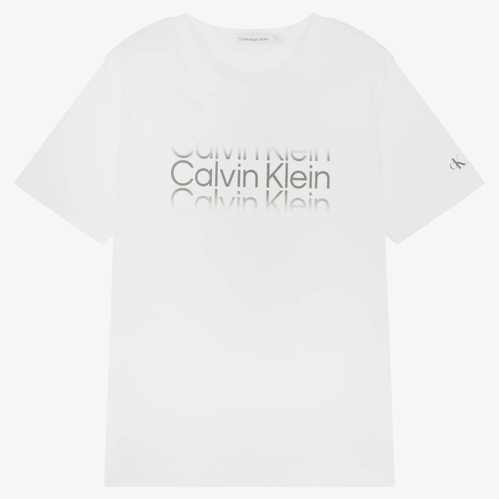 Calvin Klein Jeans - Teen Boys White Logo T-Shirt | Childrensalon