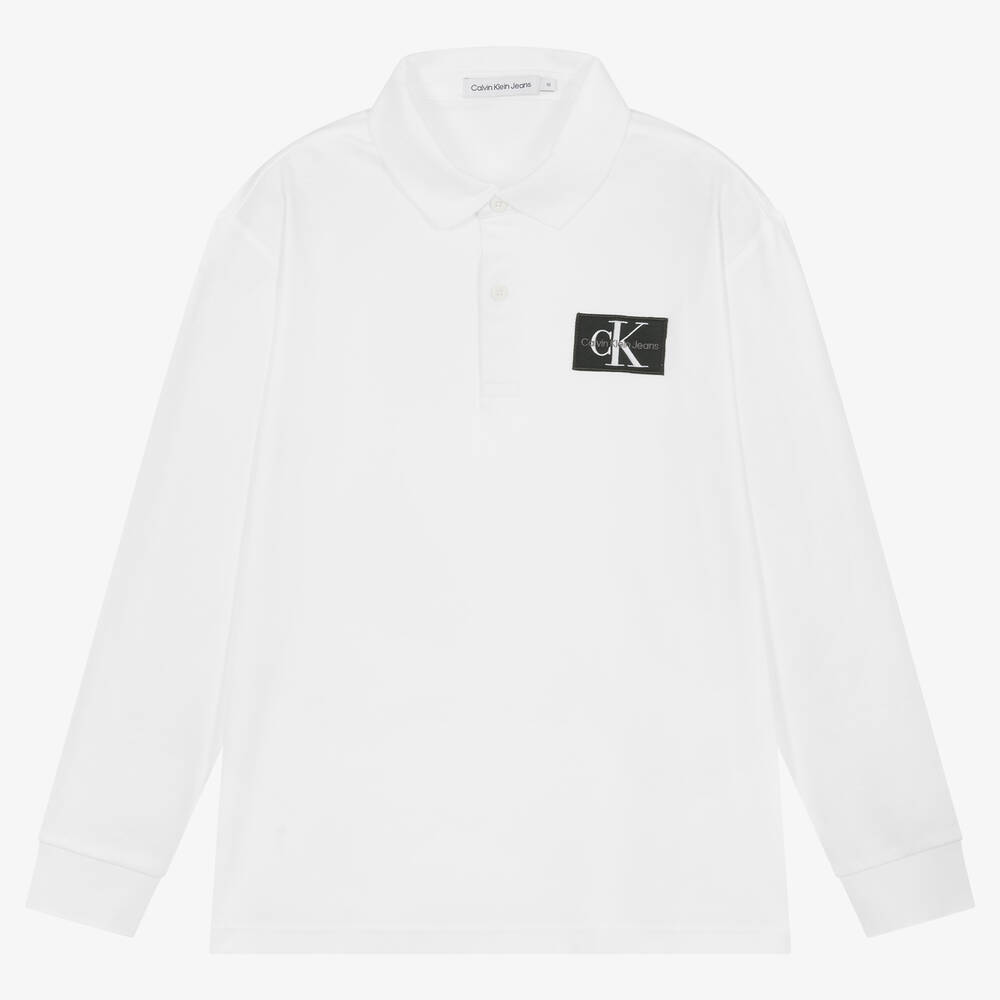 Calvin Klein Jeans - Teen Boys White Long Sleeve Polo Shirt | Childrensalon