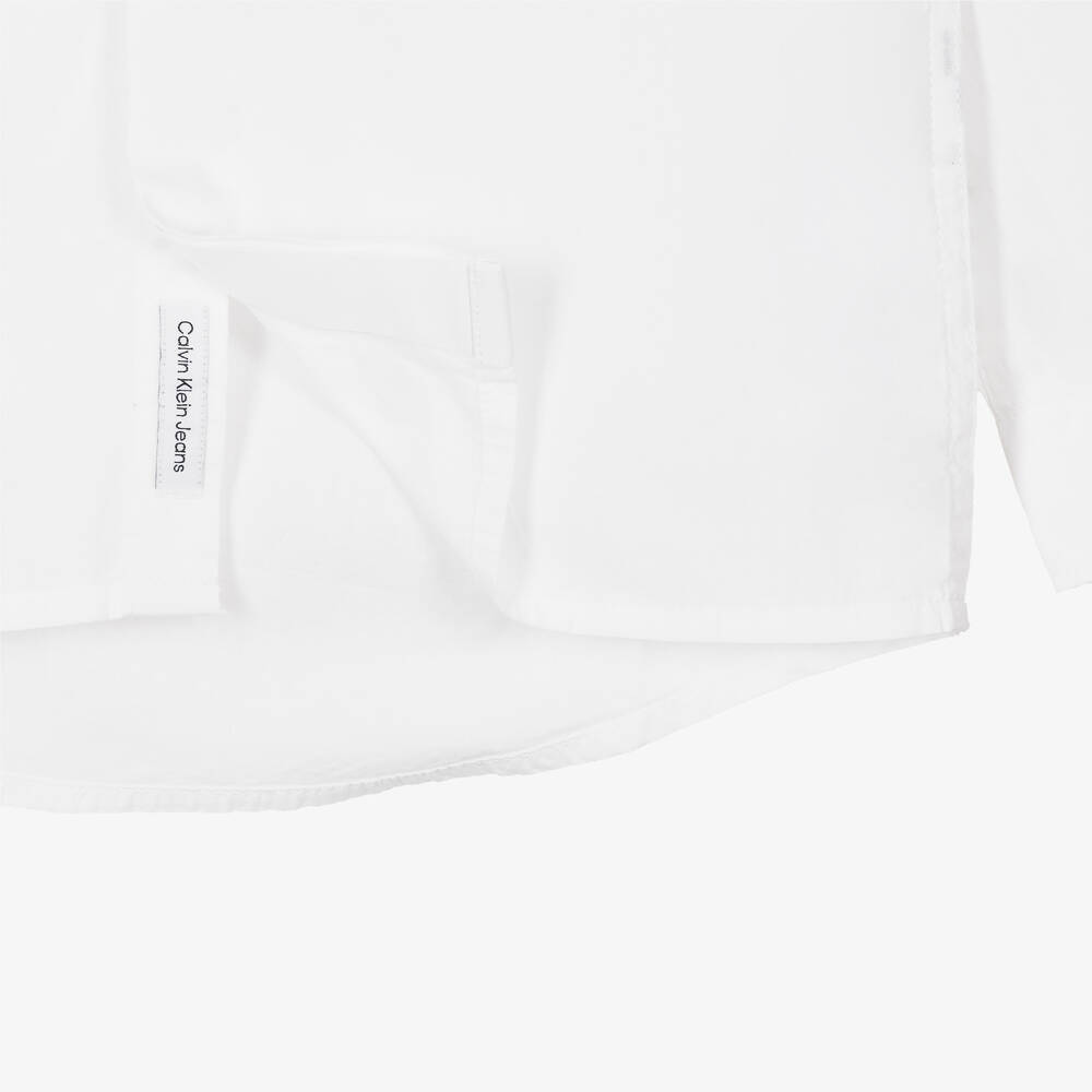 Calvin Klein-Белая рубашка из хлопкового поплина с монограммой для мальчиков-подростков | Childrensalon Outlet