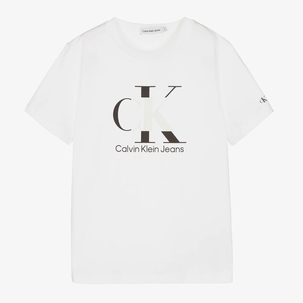 Calvin Klein Jeans - Teen Boys White Reveal Monogram Logo T-Shirt | Childrensalon