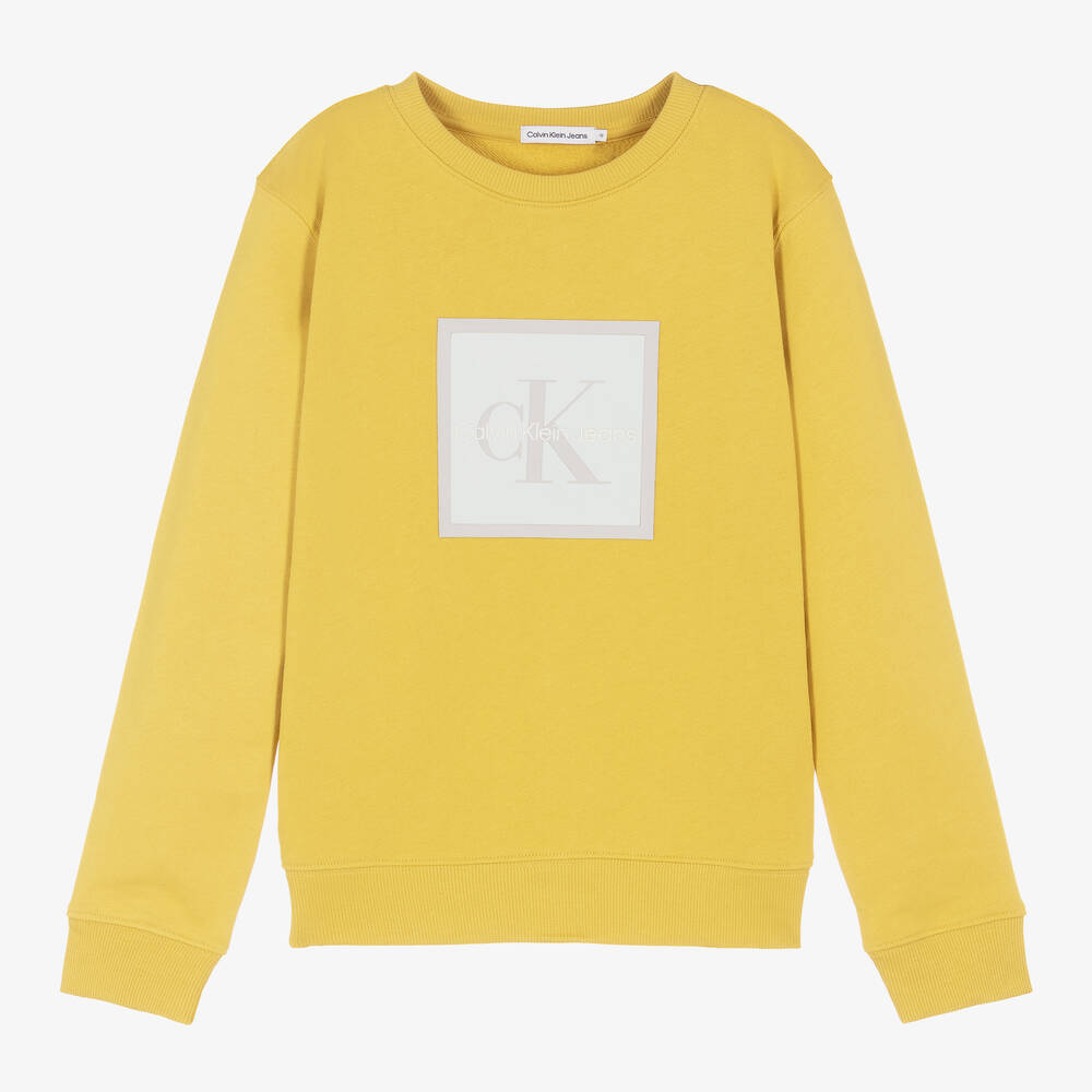 Calvin Klein Jeans - سويتشيرت تينز ولادي قطن لون أصفر | Childrensalon