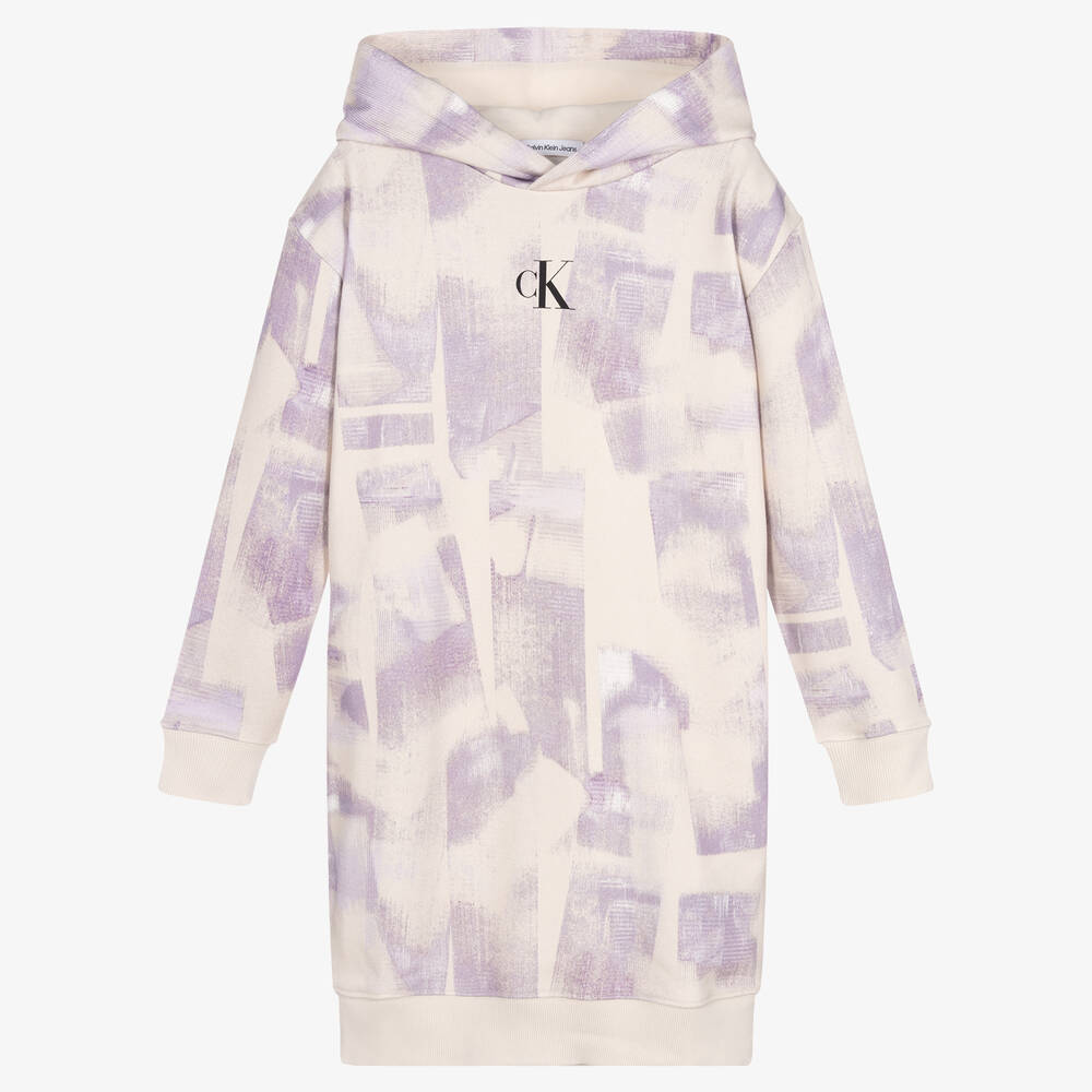 Calvin Klein - Robe à capuche beige et violette | Childrensalon