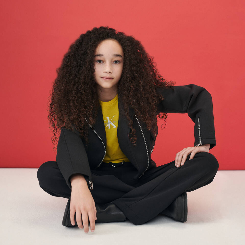 Calvin Klein Джинсы-Черная байкерская куртка для девочек-подростков | Childrensalon Outlet